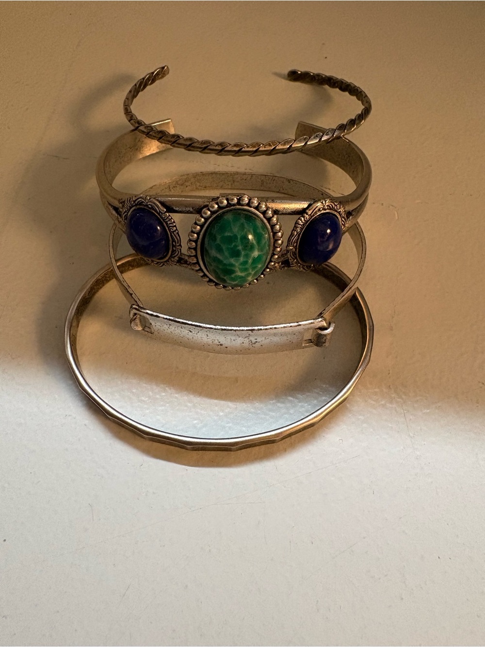 Free People Silver-Tone Cuff Bracelet with Green and Blue Stones